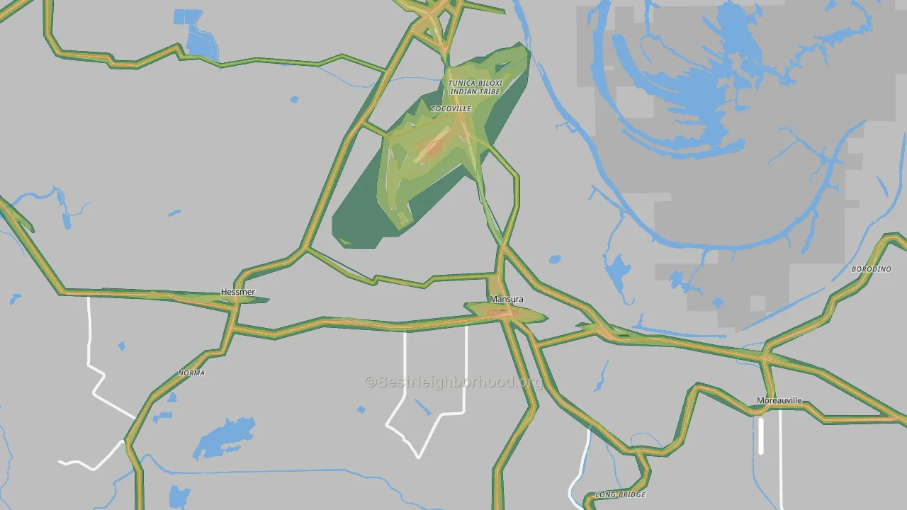 Mansura, LA Map of Noise Levels in Mansura