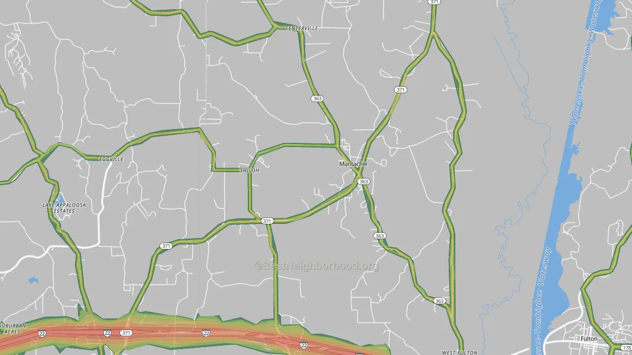 Mantachie, MS Map of Noise Levels in Mantachie