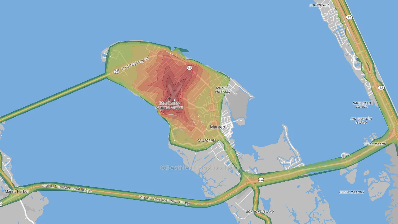 Manteo, NC Map of Noise Levels in Manteo