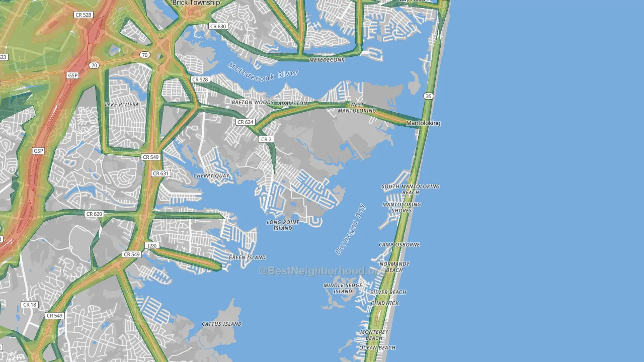 Mantoloking, NJ Map of Noise Levels in Mantoloking