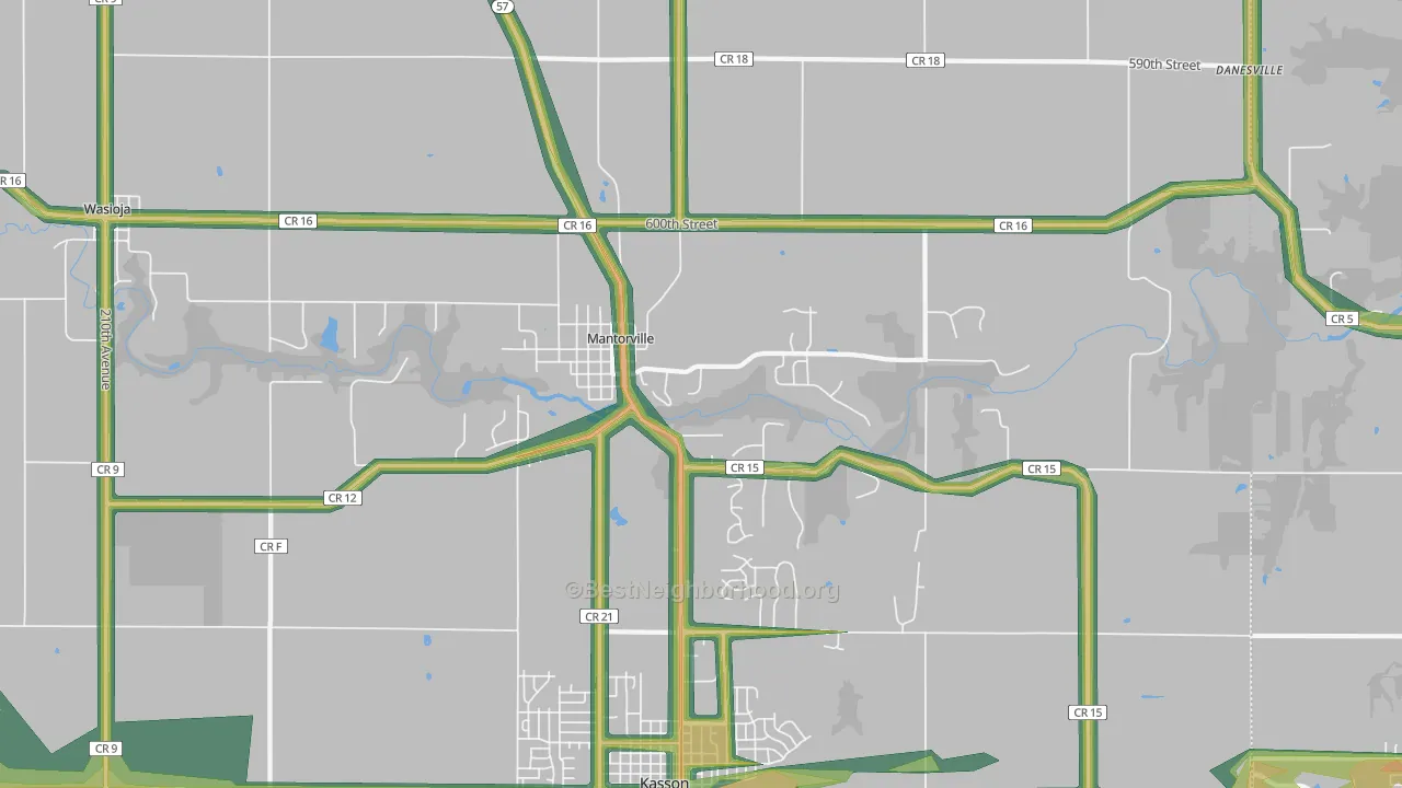 Mantorville, MN Map of Noise Levels in Mantorville