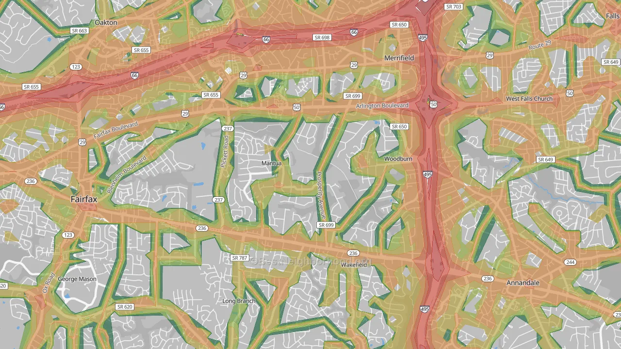 Mantua, Fairfax, VA Map of Noise Levels in Mantua