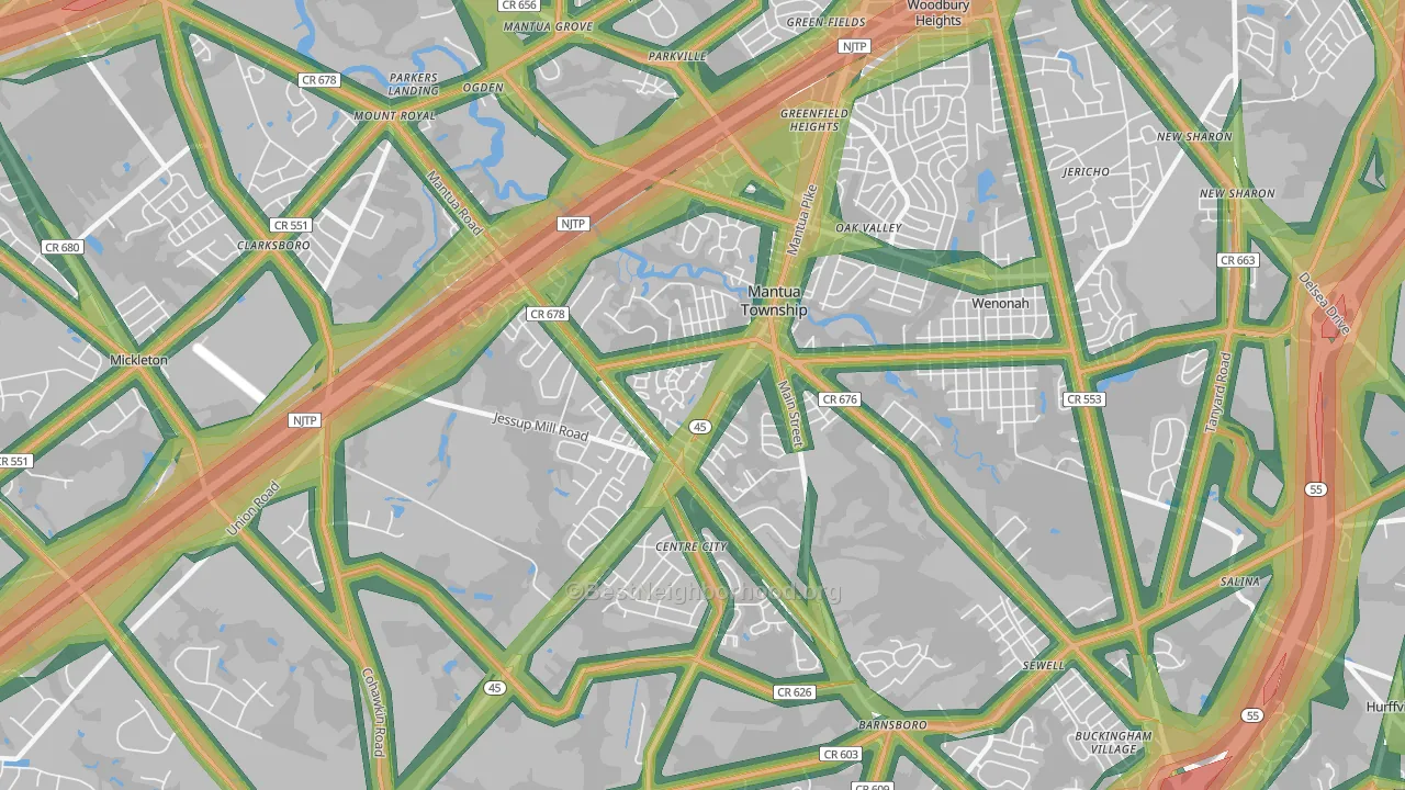 Mantua, NJ Map of Noise Levels in Mantua