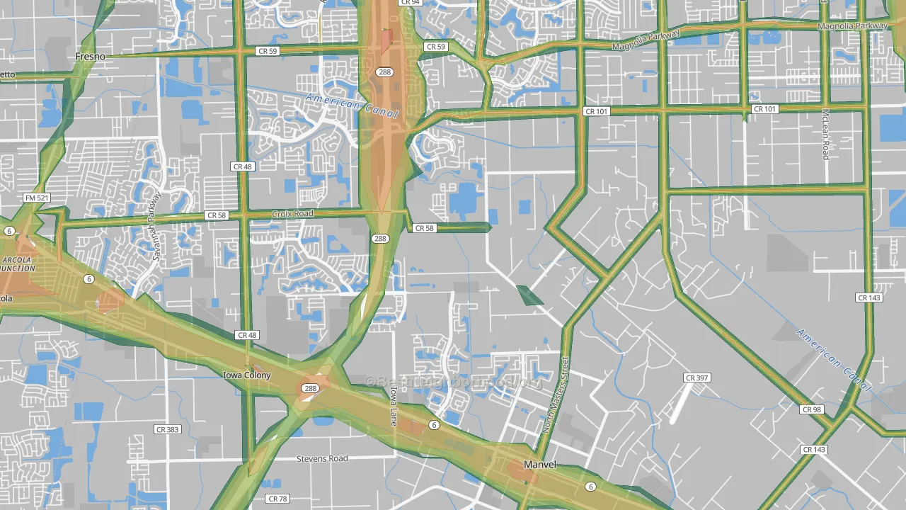 Manvel, TX Map of Noise Levels in Manvel