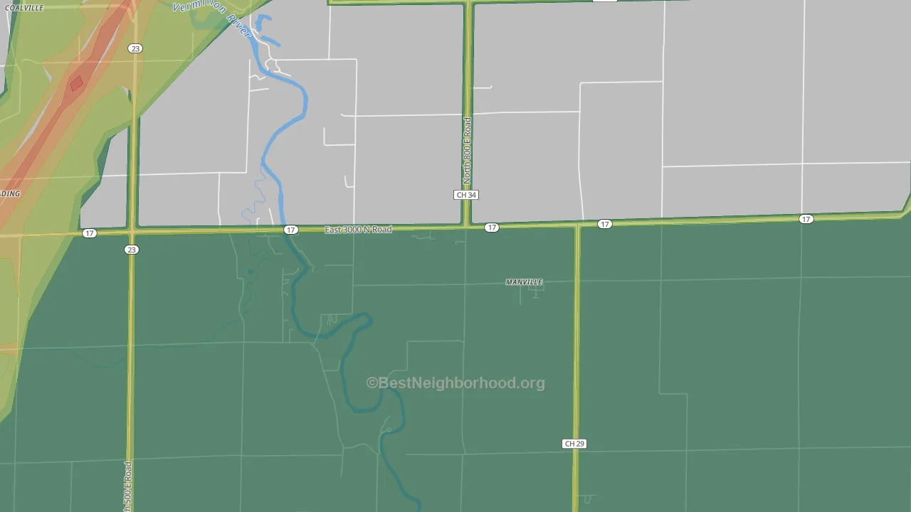 Manville, IL Map of Noise Levels in Manville