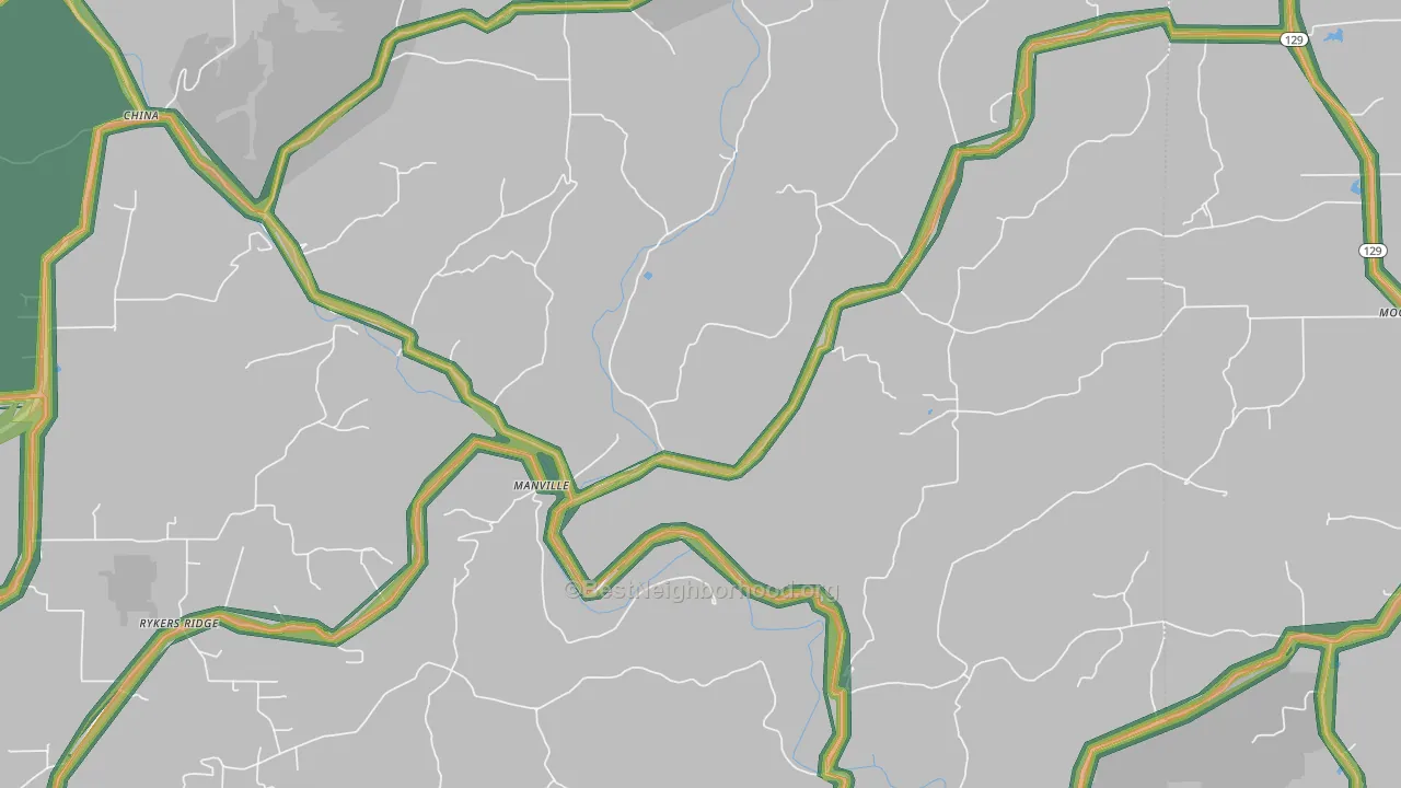 Manville, IN Map of Noise Levels in Manville