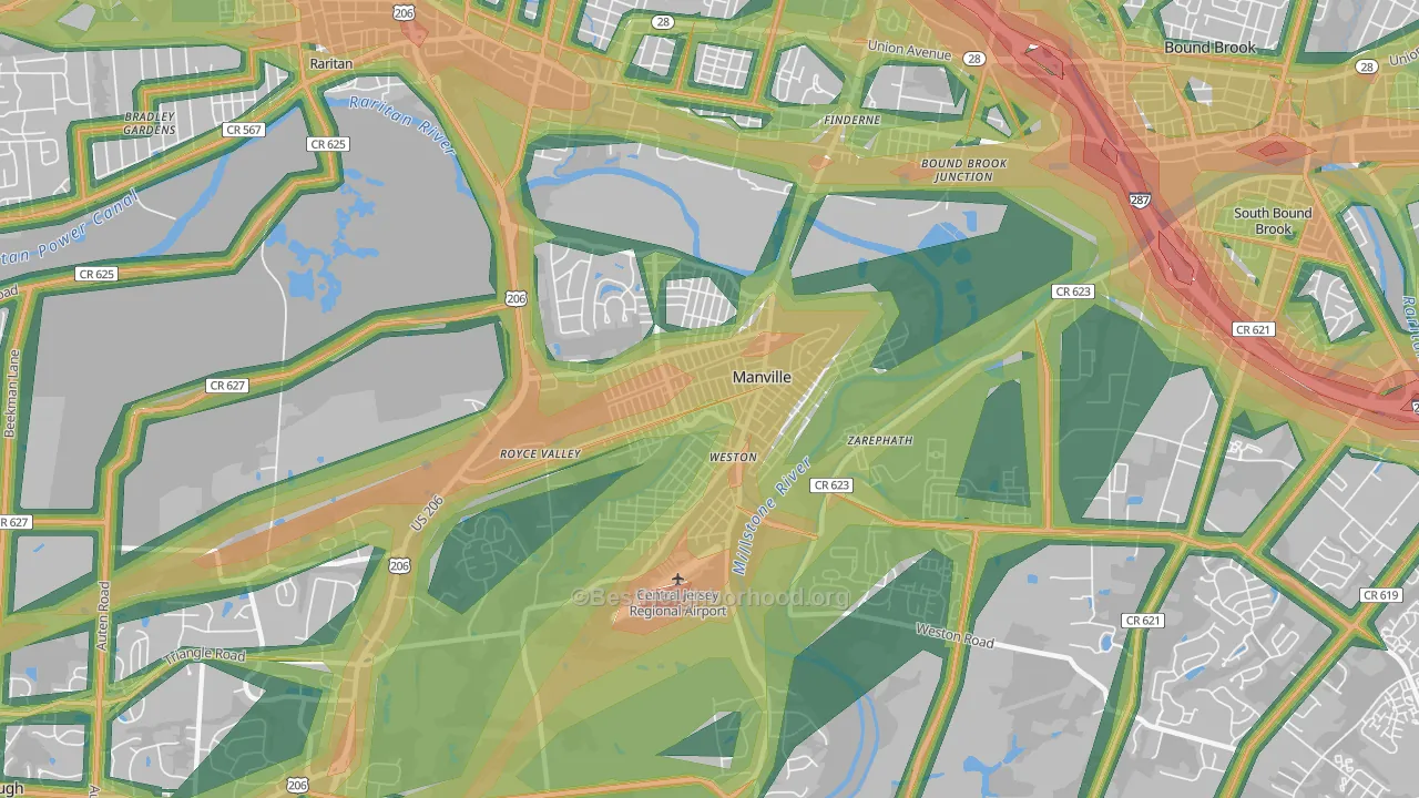 Manville, NJ Map of Noise Levels in Manville