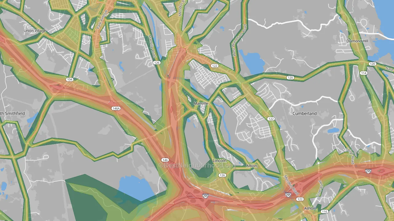 Manville, RI Map of Noise Levels in Manville
