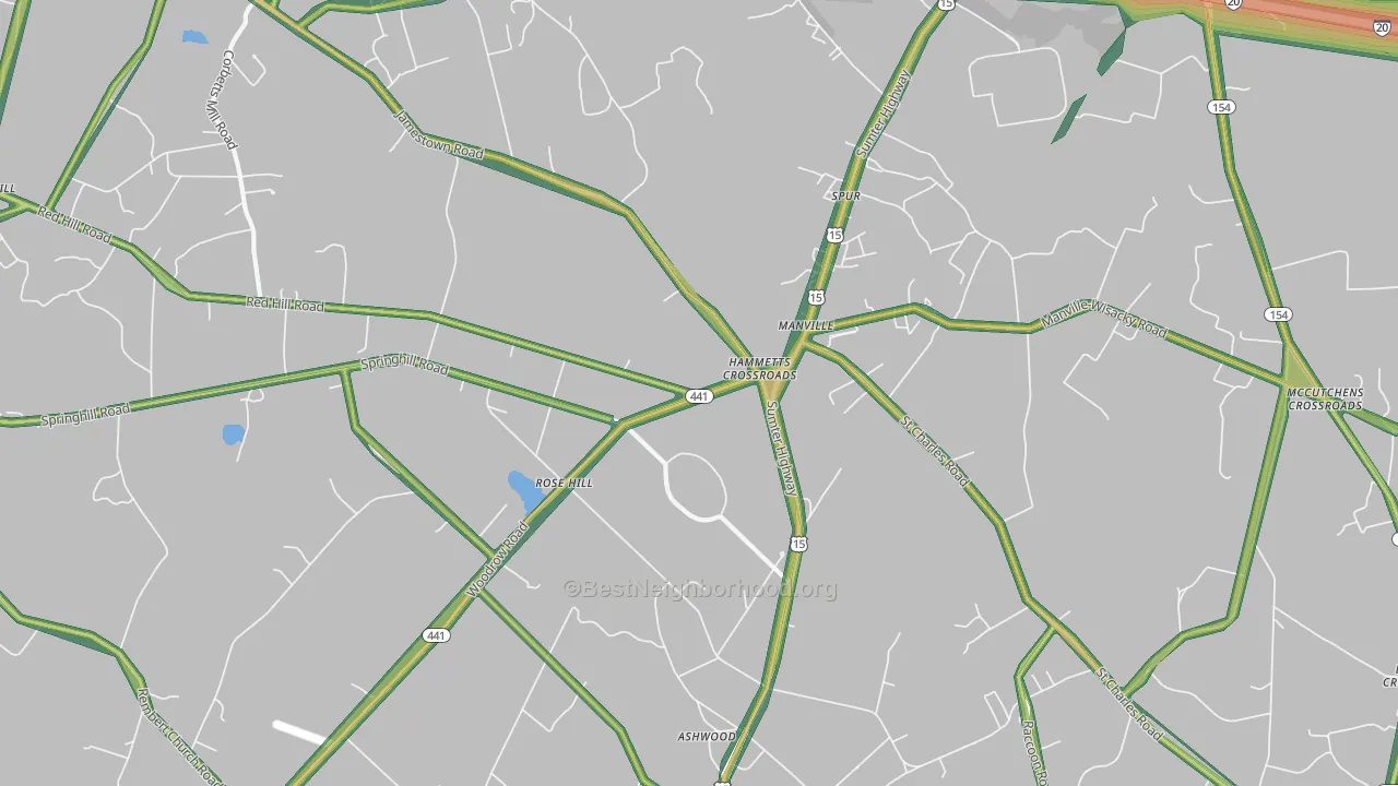 Manville, SC Map of Noise Levels in Manville