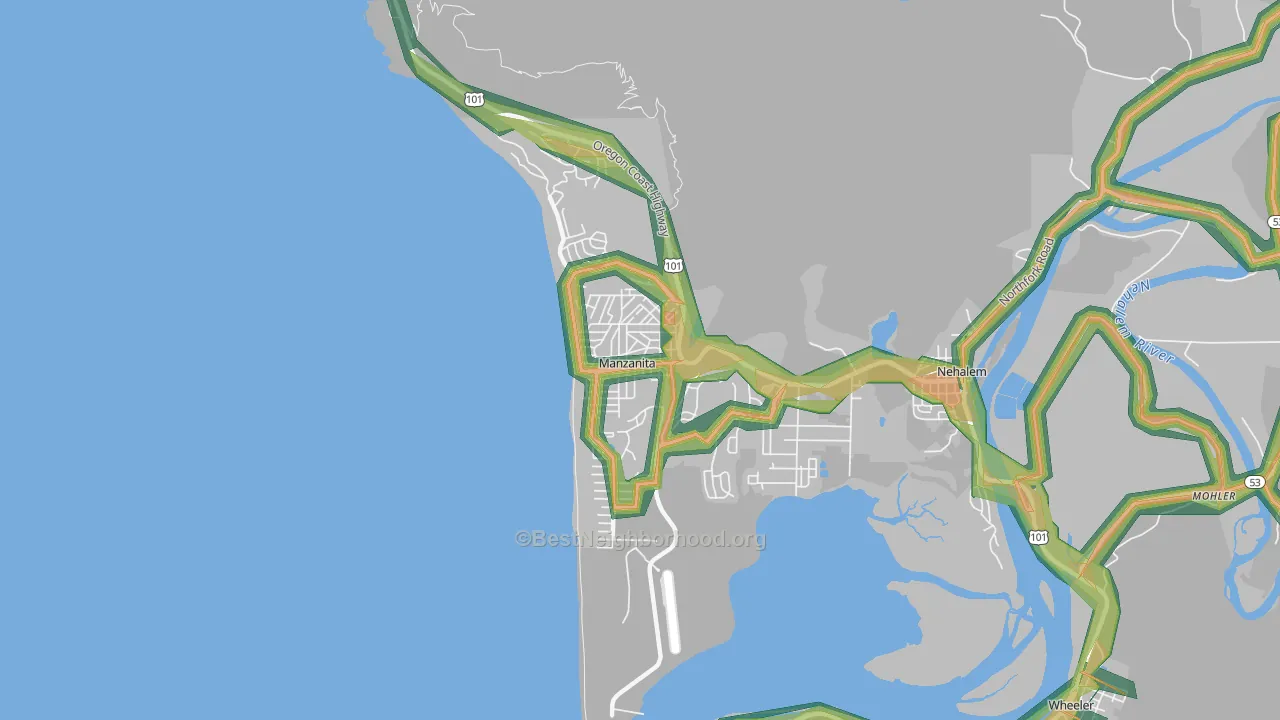 Manzanita, OR Map of Noise Levels in Manzanita