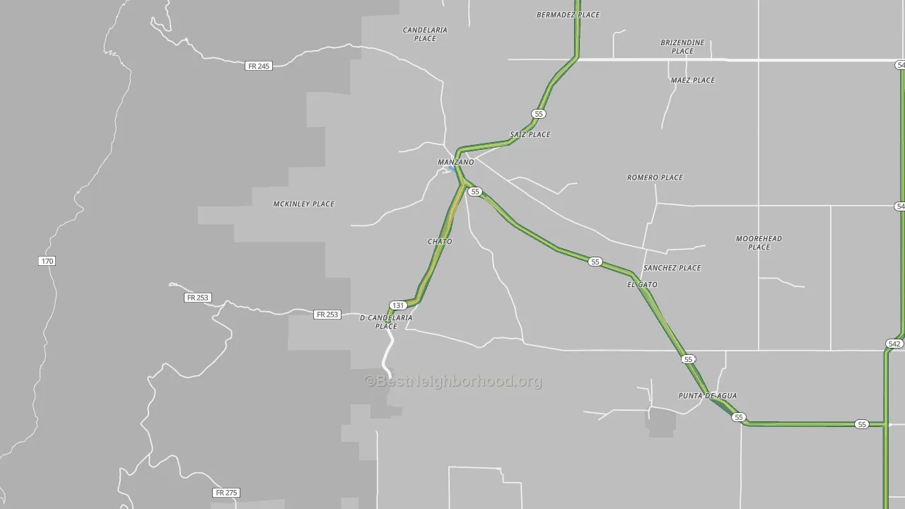 Manzano, NM Map of Noise Levels in Manzano