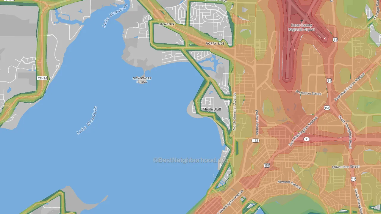 Maple Bluff, WI Map of Noise Levels in Maple Bluff