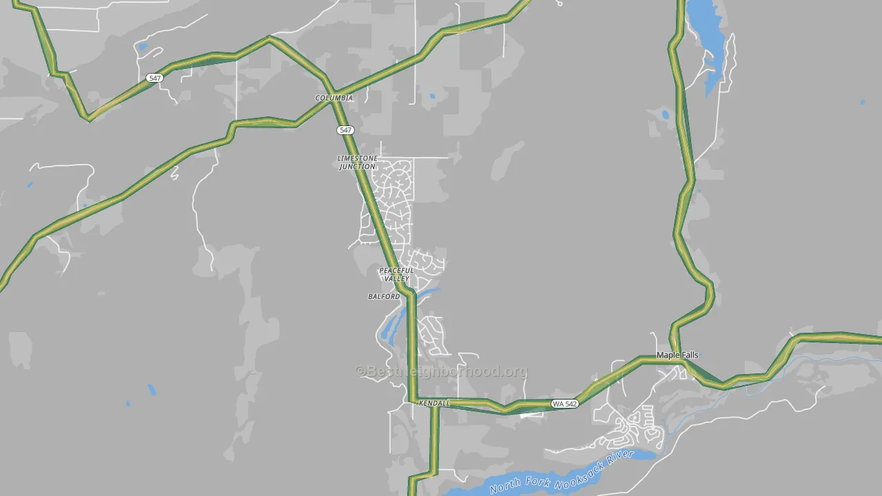 Maple Falls, WA Map of Noise Levels in Maple Falls