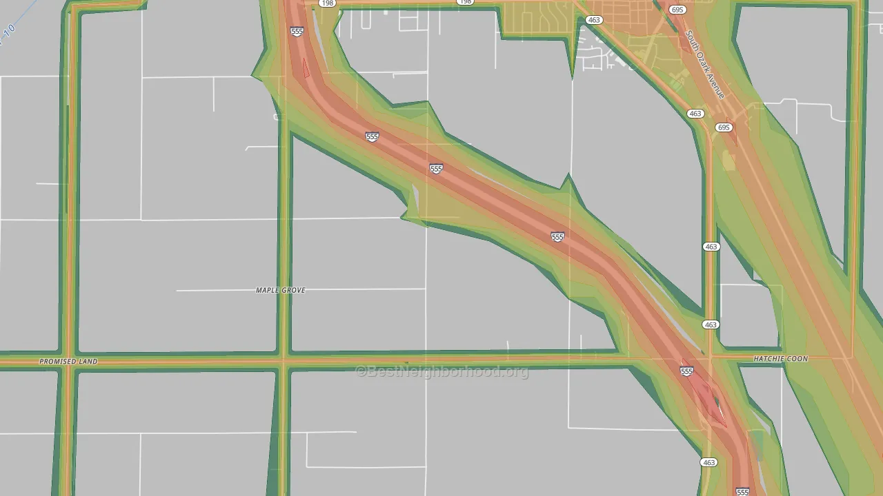 Maple Grove, AR Map of Noise Levels in Maple Grove