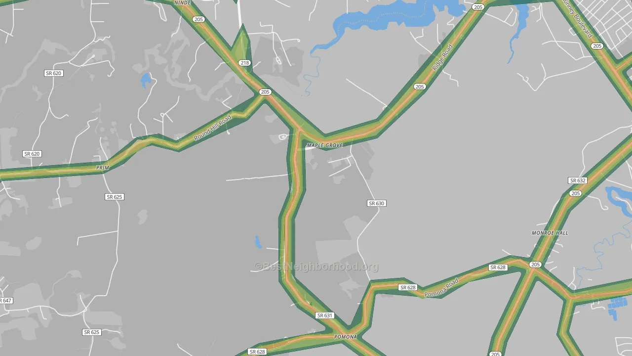Maple Grove, VA Map of Noise Levels in Maple Grove