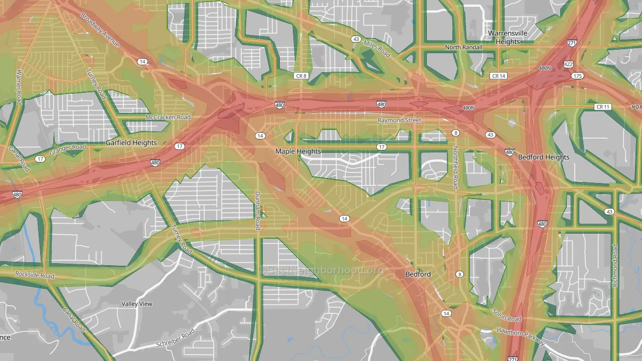 Maple Heights, OH Map of Noise Levels in Maple Heights