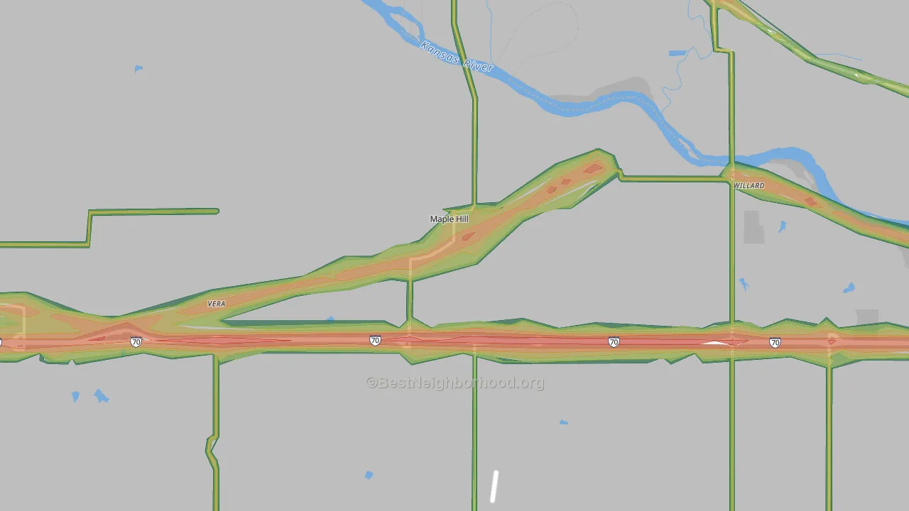 Maple Hill, KS Map of Noise Levels in Maple Hill