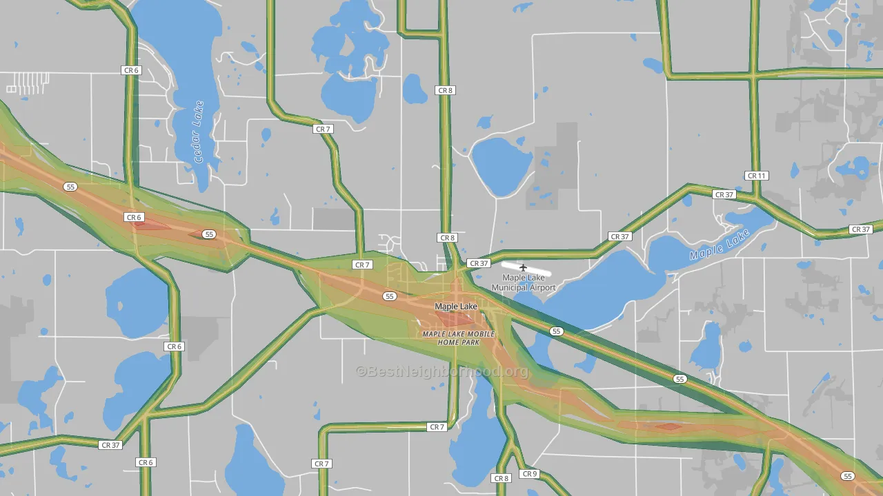 Maple Lake, MN Map of Noise Levels in Maple Lake