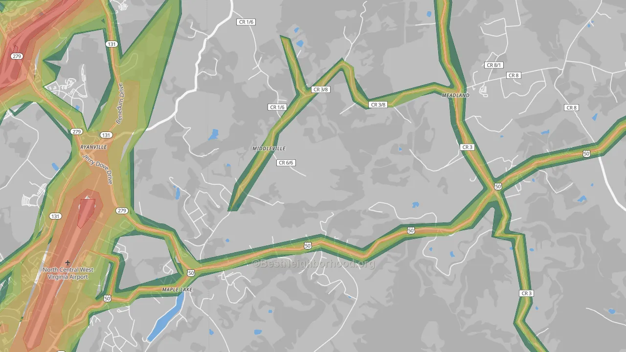 Maple Lake, WV Map of Noise Levels in Maple Lake