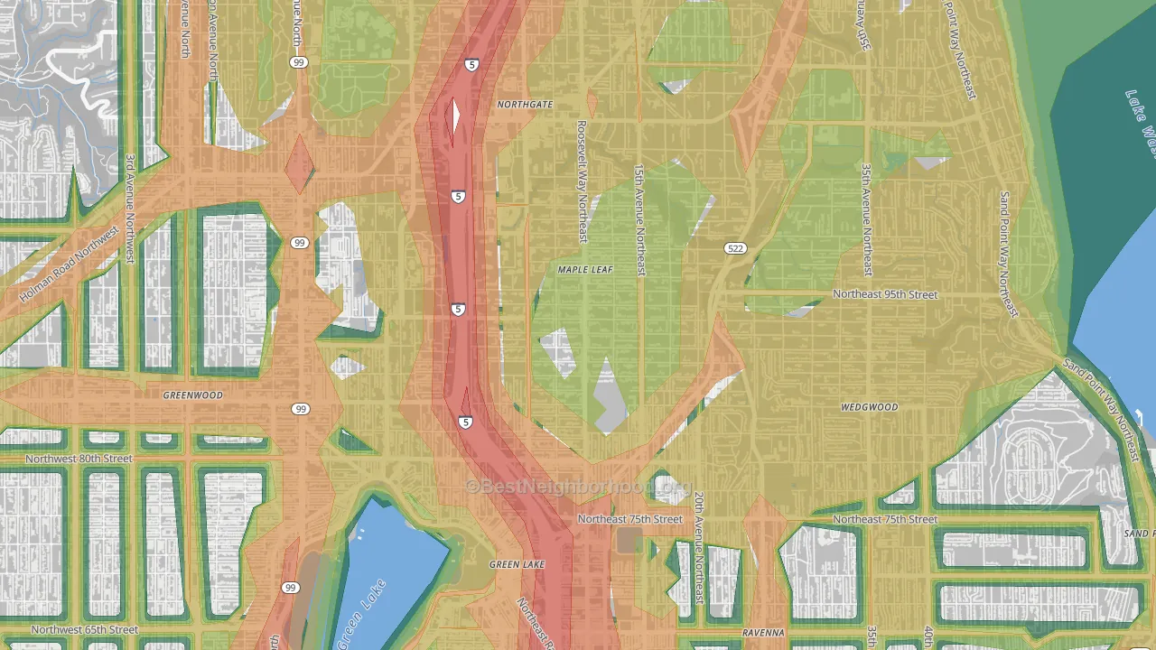Maple Leaf, Seattle, WA Map of Noise Levels in Maple Leaf
