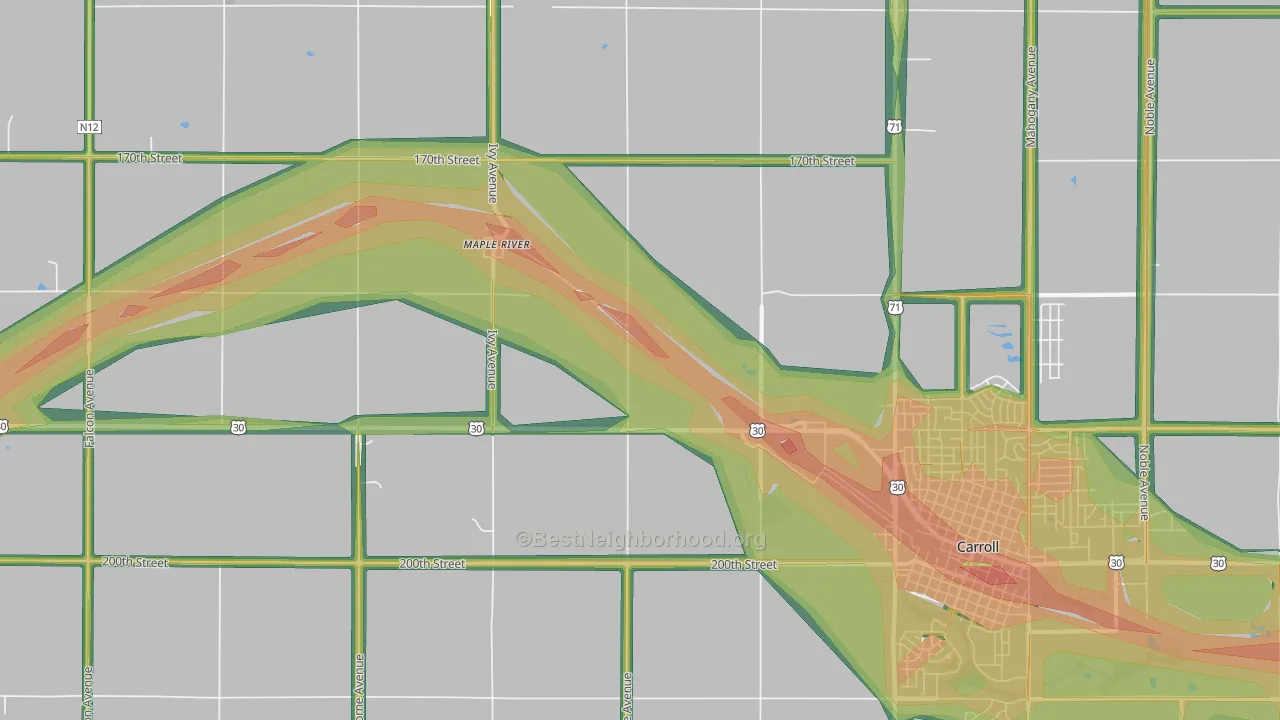 Maple River, IA Map of Noise Levels in Maple River