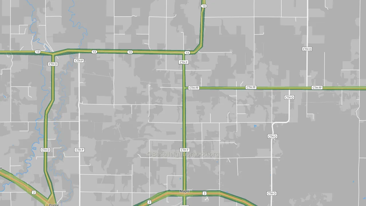 Maple, WI Map of Noise Levels in Maple