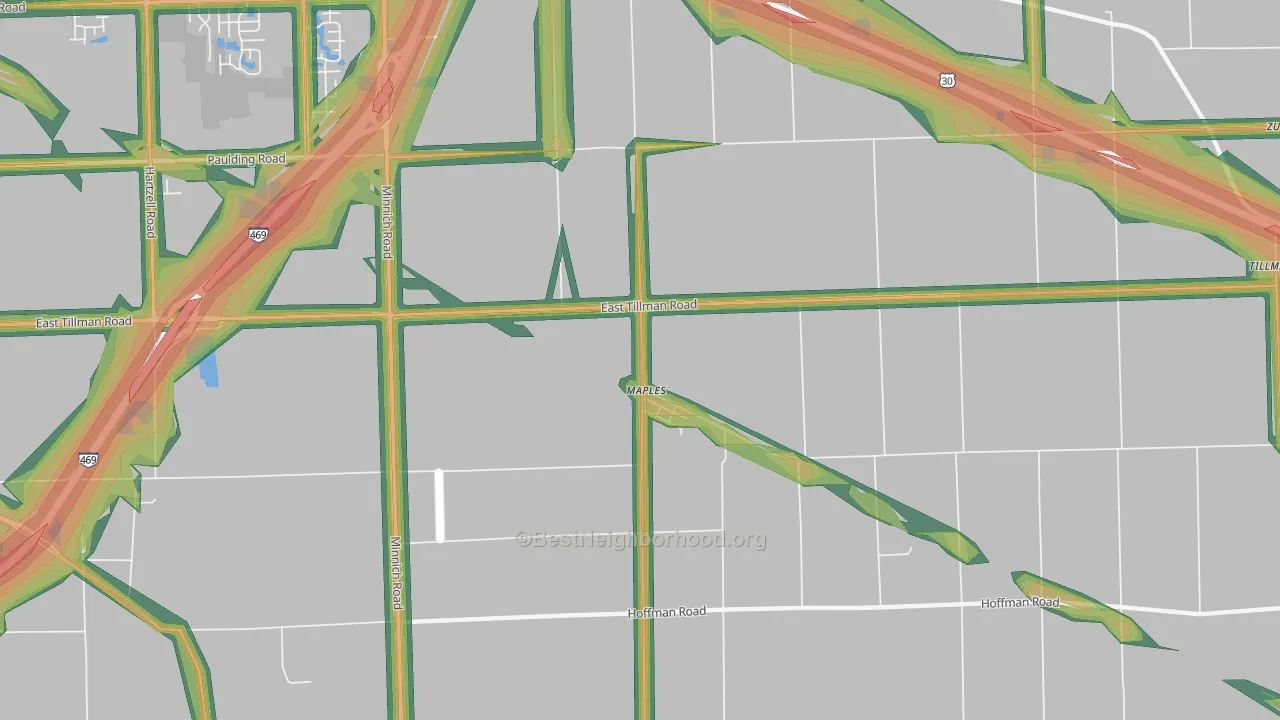 Maples, IN Map of Noise Levels in Maples