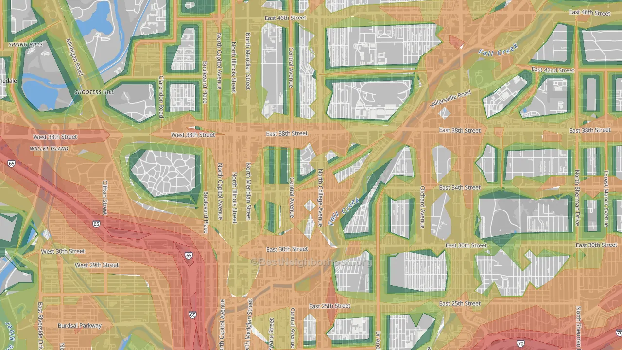 Mapleton-Fall Creek, Indianapolis, IN Map of Noise Levels in Mapleton-Fall Creek