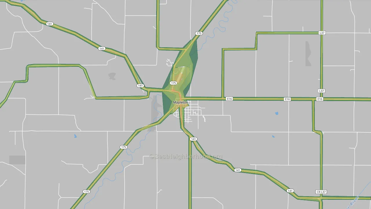 Mapleton, IA Map of Noise Levels in Mapleton