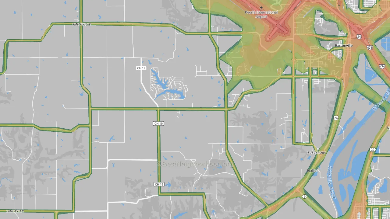 Mapleton, IL Map of Noise Levels in Mapleton