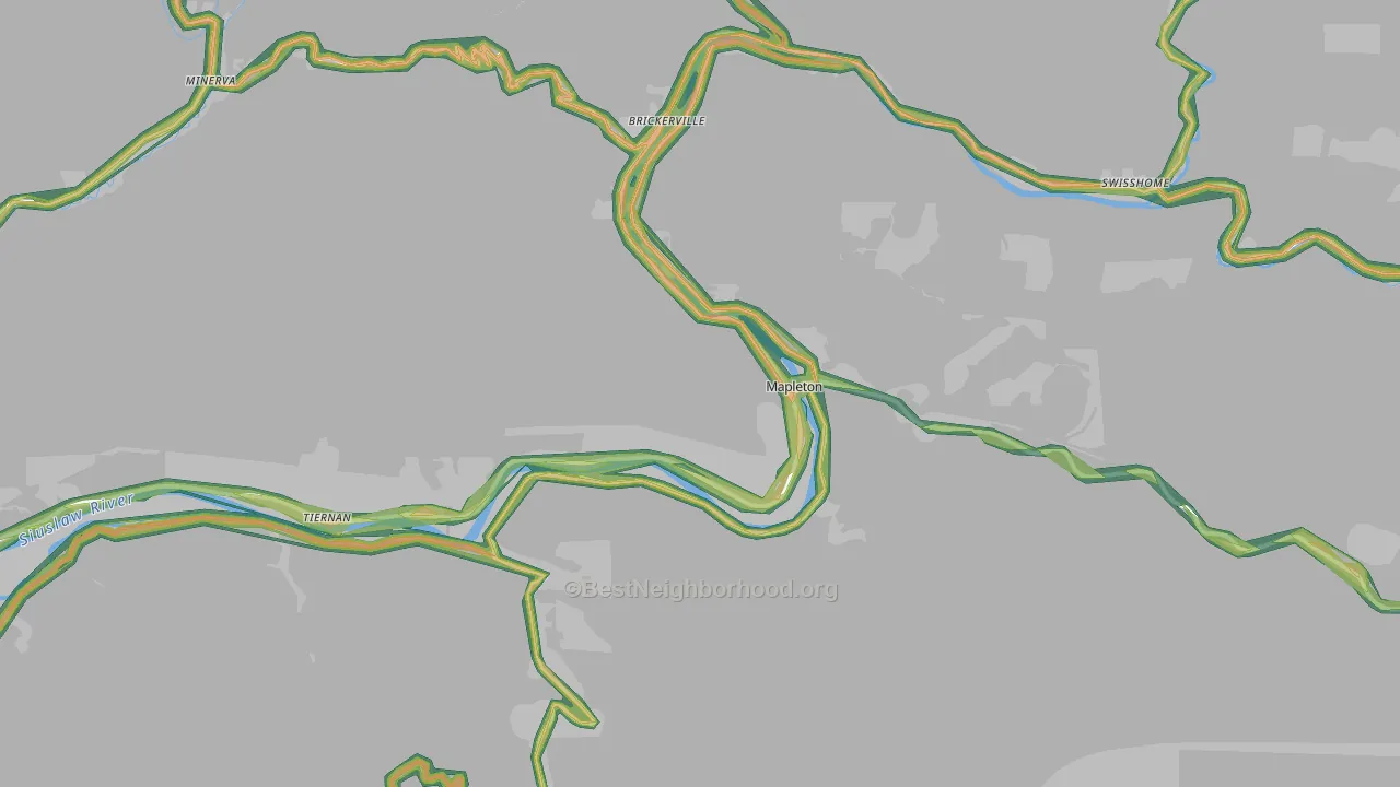 Mapleton, OR Map of Noise Levels in Mapleton
