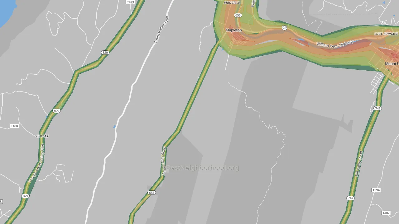 Mapleton, PA Map of Noise Levels in Mapleton