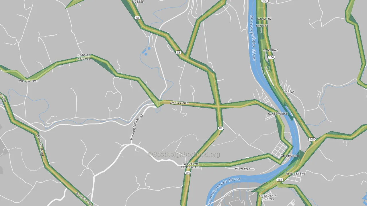 Mapletown, PA Map of Noise Levels in Mapletown
