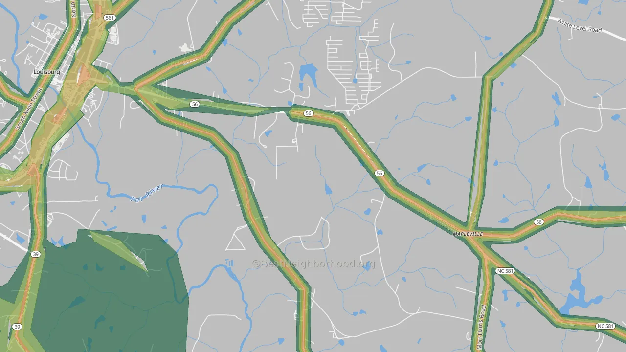 Mapleville, NC Map of Noise Levels in Mapleville