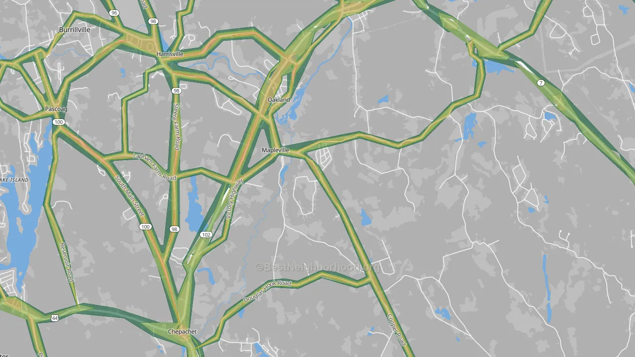 Mapleville, RI Map of Noise Levels in Mapleville
