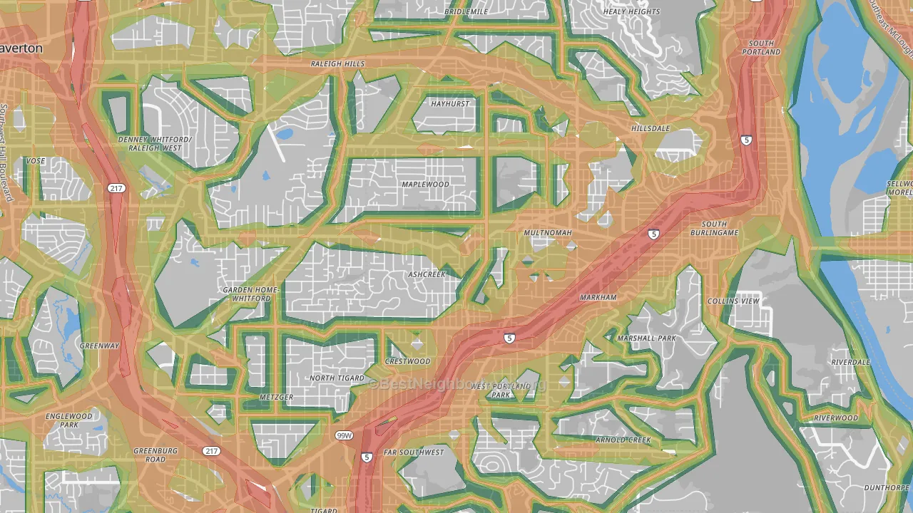 Maplewood-Ashcreek, Portland, OR Map of Noise Levels in Maplewood-Ashcreek