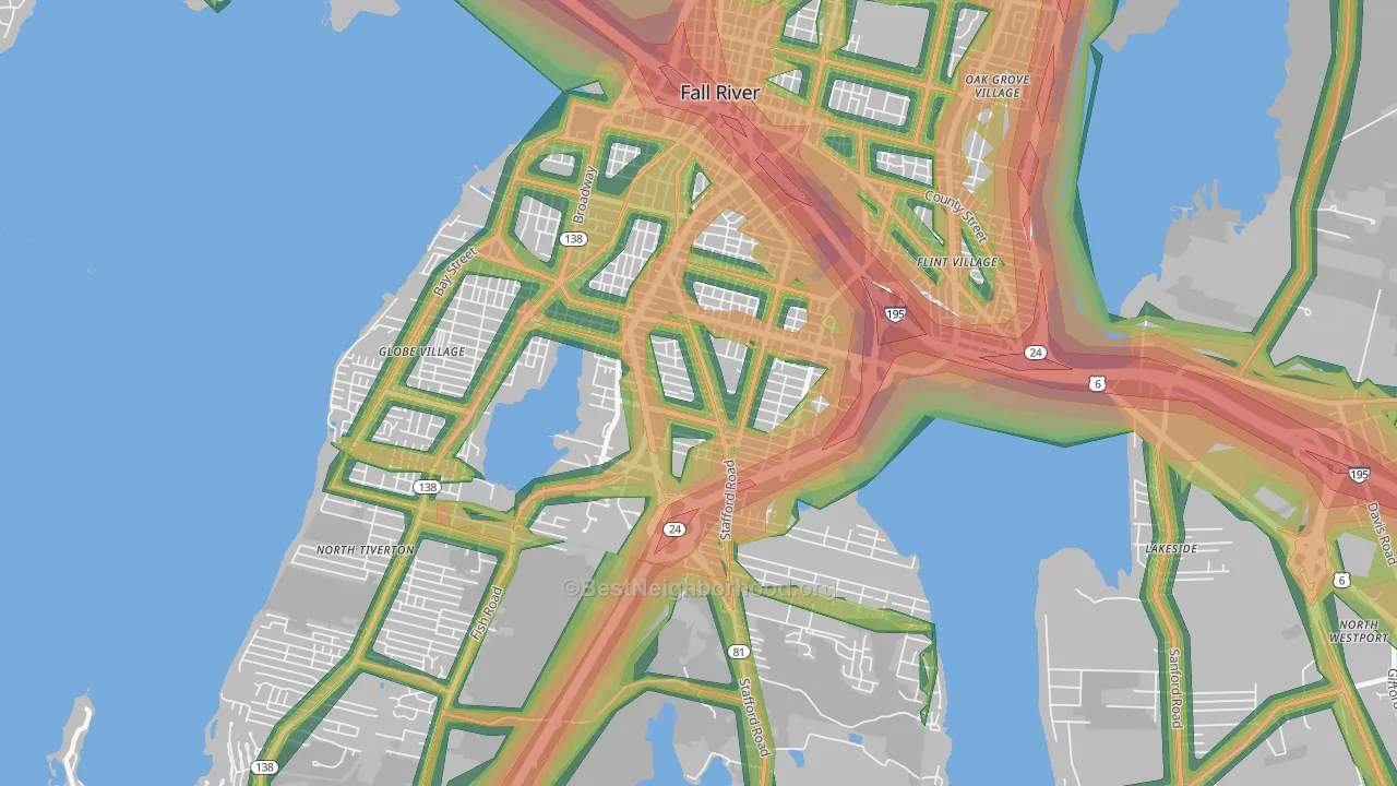 Maplewood, Fall River, MA Map of Noise Levels in Maplewood