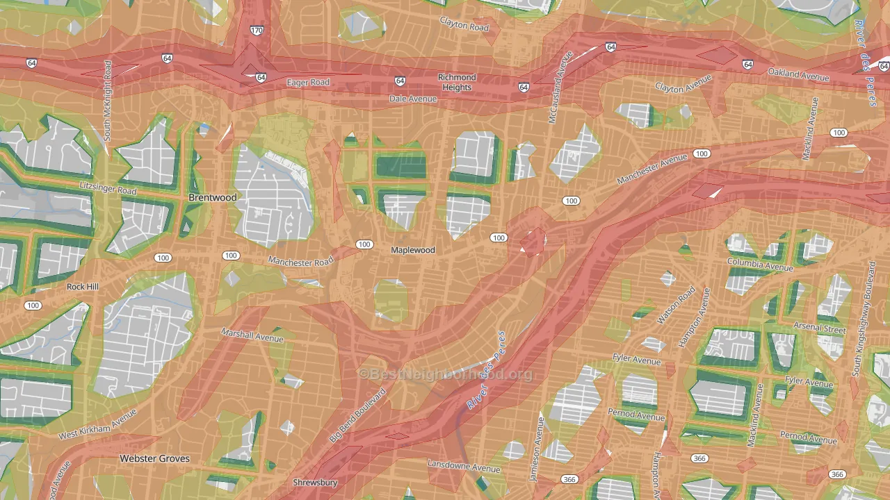 Maplewood, MO Map of Noise Levels in Maplewood