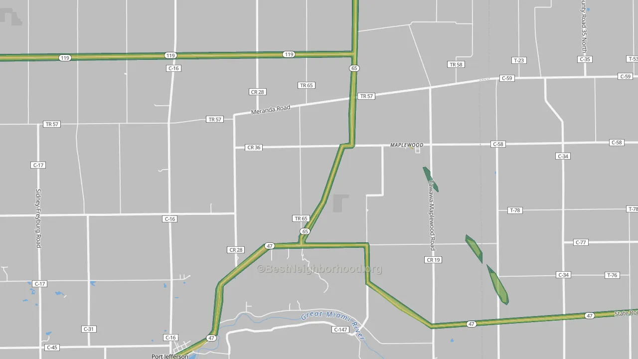 Maplewood, OH Map of Noise Levels in Maplewood