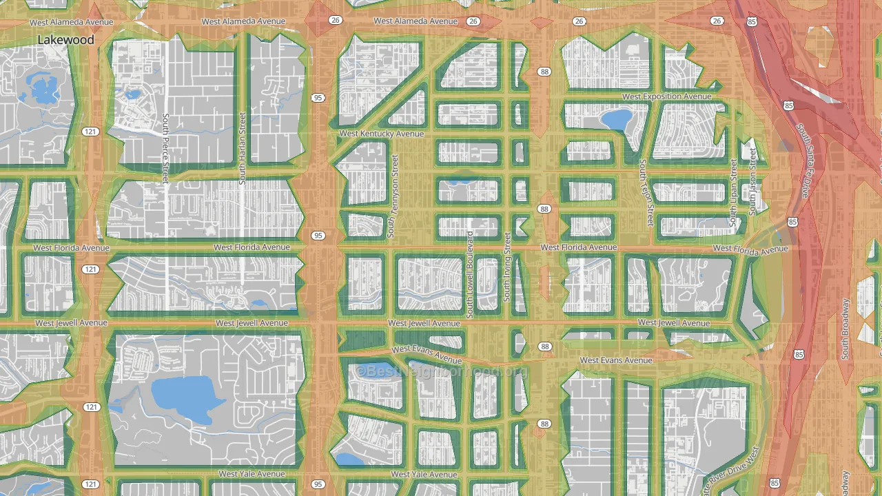 Mar Lee, Denver, CO Map of Noise Levels in Mar Lee