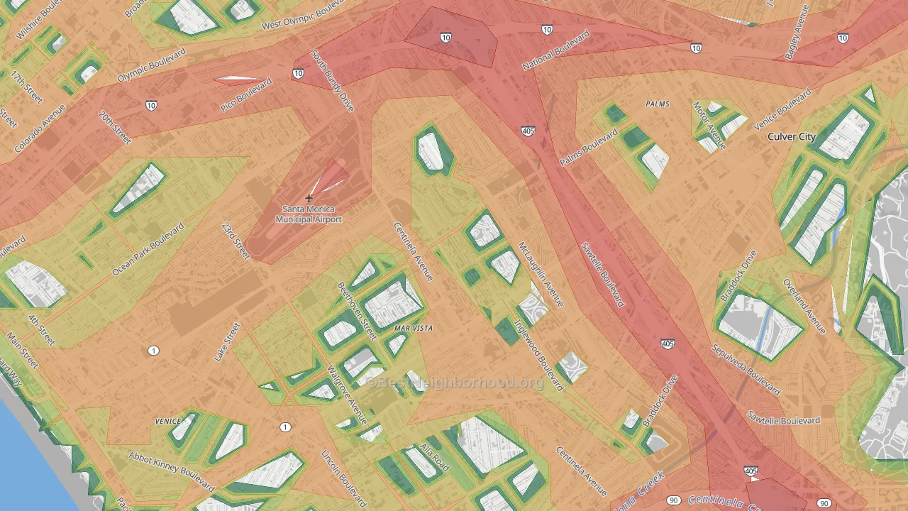 Mar Vista, Los Angeles, CA Map of Noise Levels in Mar Vista