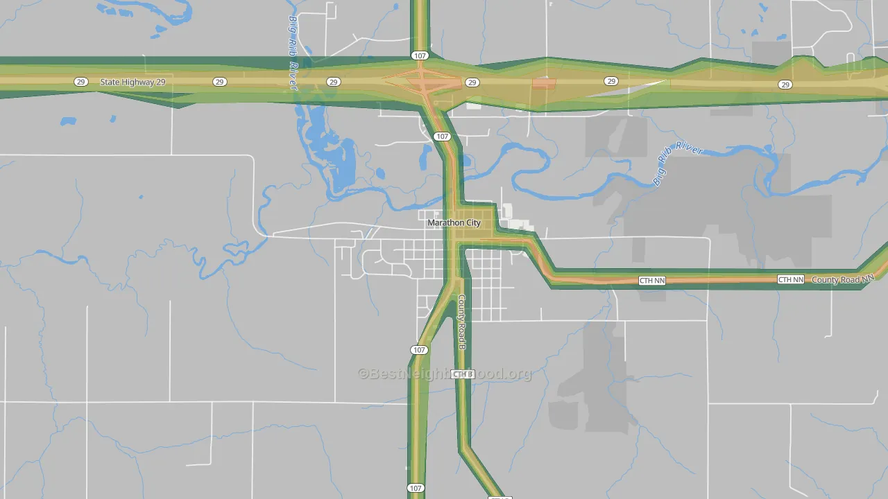 Marathon City, WI Map of Noise Levels in Marathon City