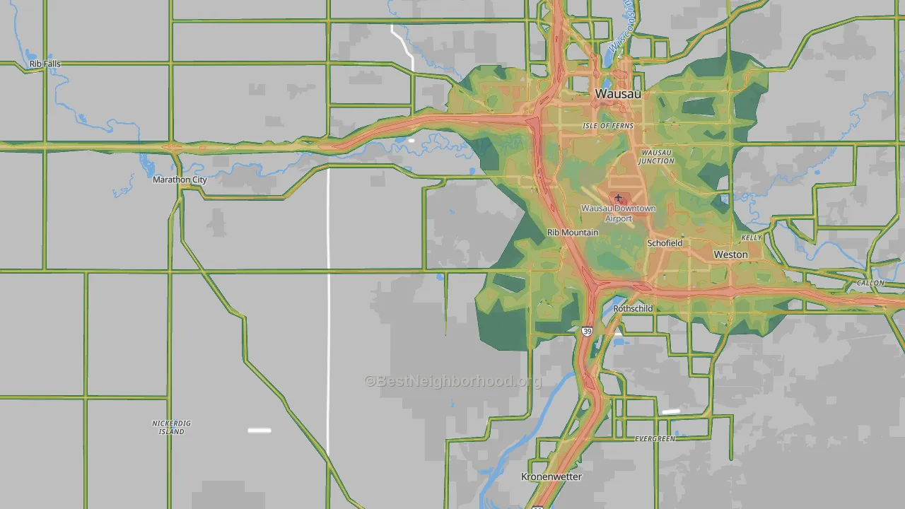 Marathon County, WI Map of Noise Levels in Marathon County