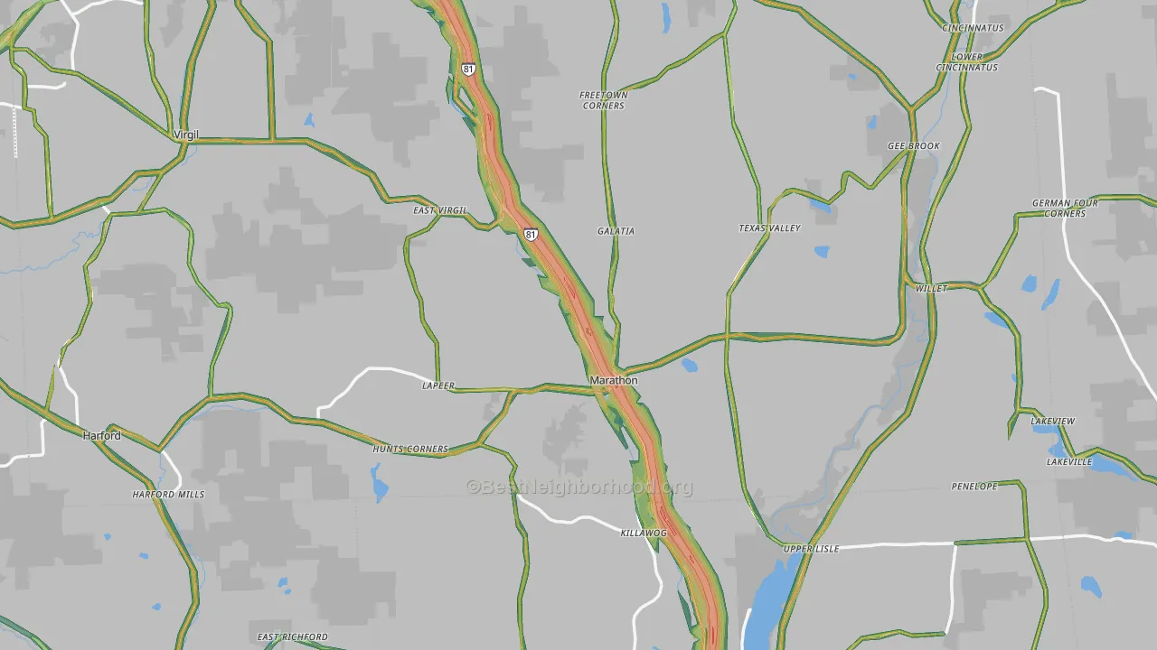Marathon, NY Map of Noise Levels in Marathon