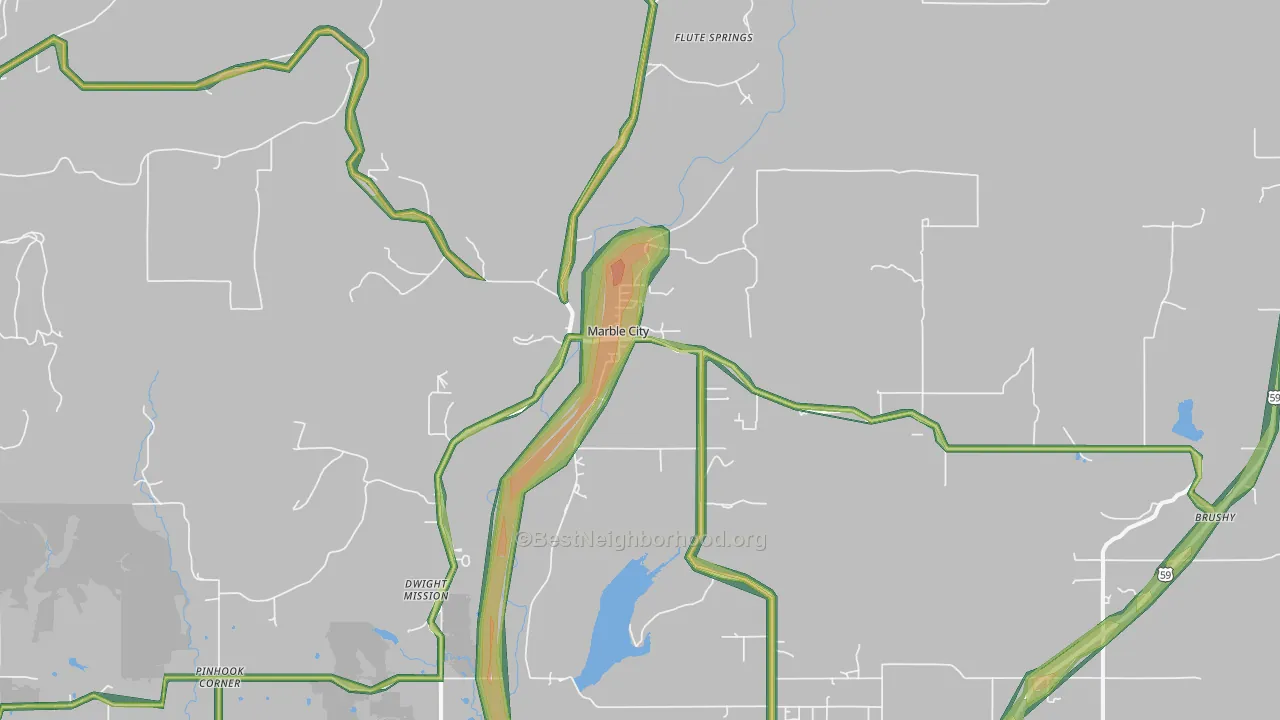Marble City, OK Map of Noise Levels in Marble City