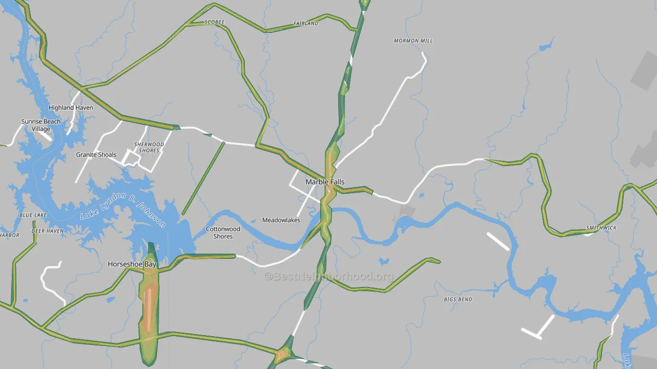 Marble Falls, TX Map of Noise Levels in Marble Falls