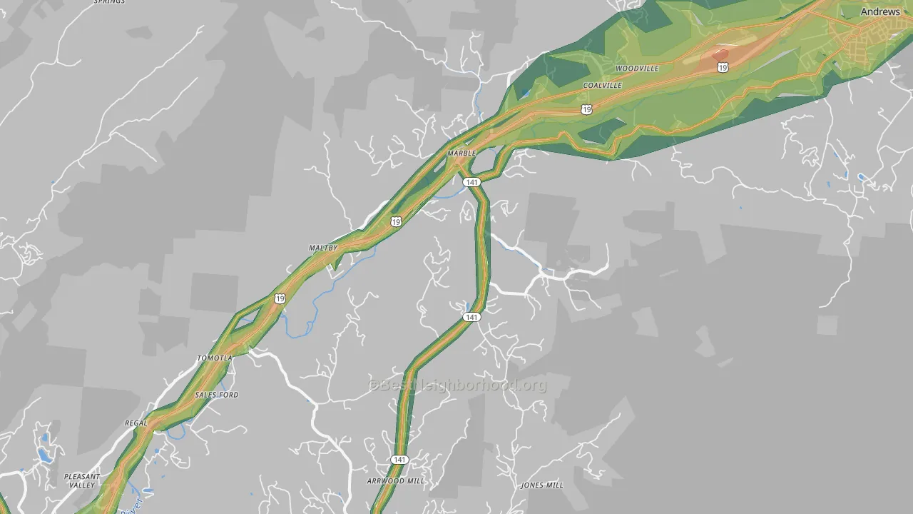 Marble, NC Map of Noise Levels in Marble
