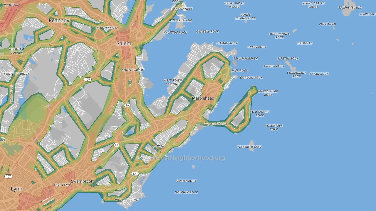 Marblehead, MA Map of Noise Levels in Marblehead