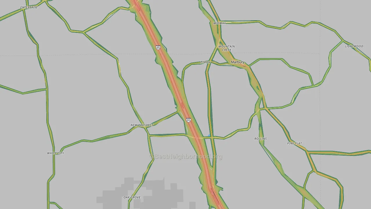 Marbury, AL Map of Noise Levels in Marbury