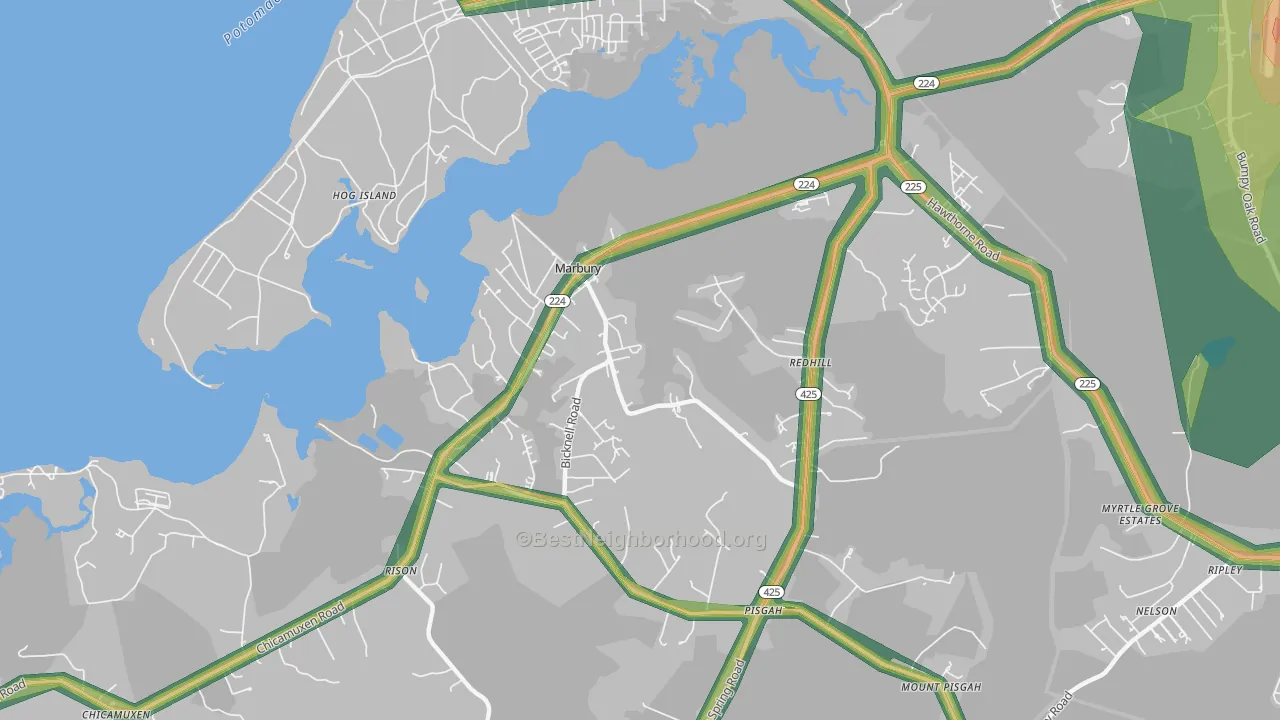 Marbury, MD Map of Noise Levels in Marbury
